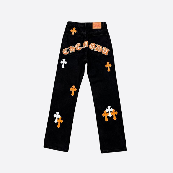 Chrome Heartsジーンズ、オレンジと白のカラーブロッキング