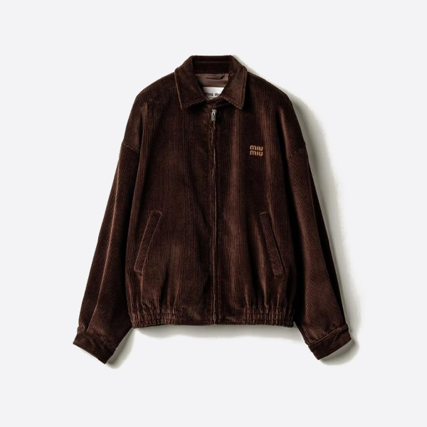 ミュウミュウの刺繍入りコーデュロイジャケット