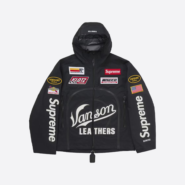 シュプリーム × バンソンレザーズ ロゴアプリケ防水ジップジャケット（ブラック）