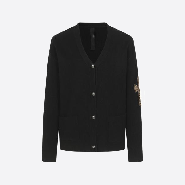 クロムハーツ パッチワークレオパード柄レザーレーベルカーディガン