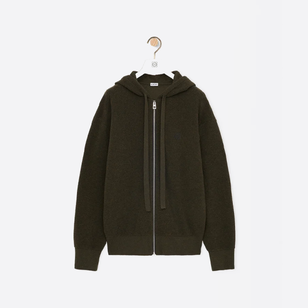 ロエベ ロゴ刺繍ニット ジップアップ ジャケット（ミリタリーグリーン）