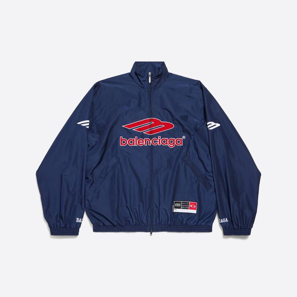 バレンシアガの刺繍入りナイロンカジュアルウィンドブレーカージャケット、ブルー