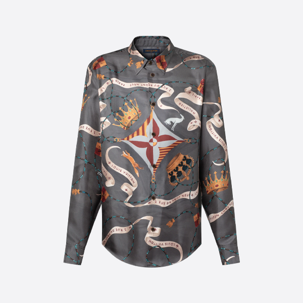 ルイ・ヴィトン 襟付きプリントシルク長袖シャツ