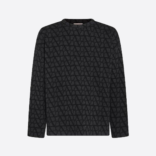 ヴァレンティノ オールオーバーVロゴ ジャカード クルーネック セーター、ブラック