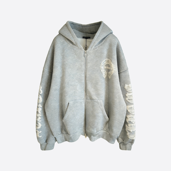 Chrome Hearts 新作 フリース裏地 ジップアップ スウェットシャツ ジャケット グレー