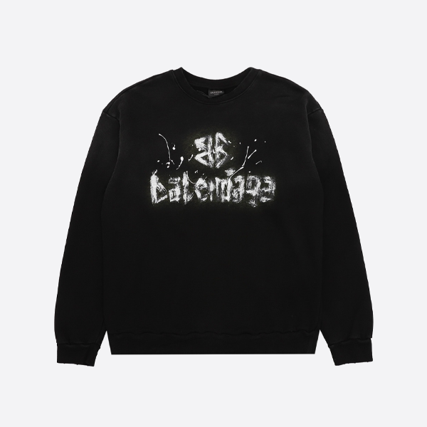 バレンシアガ ウォッシュ加工 ハンドペイント レター クルーネックスウェットシャツ