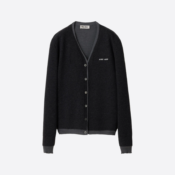 ミュウミュウの裾パッチワークニットカーディガン