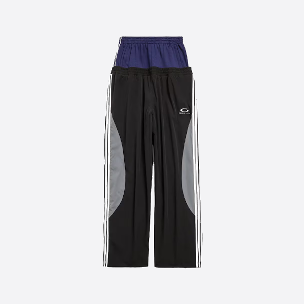 バレンシアガ ダブルウエスト 5ストライプ トラックパンツ、ブラック