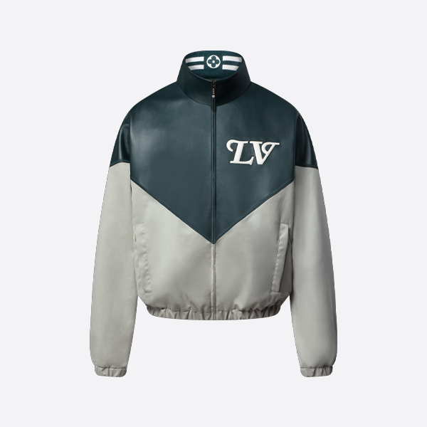 ルイ・ヴィトンのグレーとグリーンのパッチワークレザージャケット