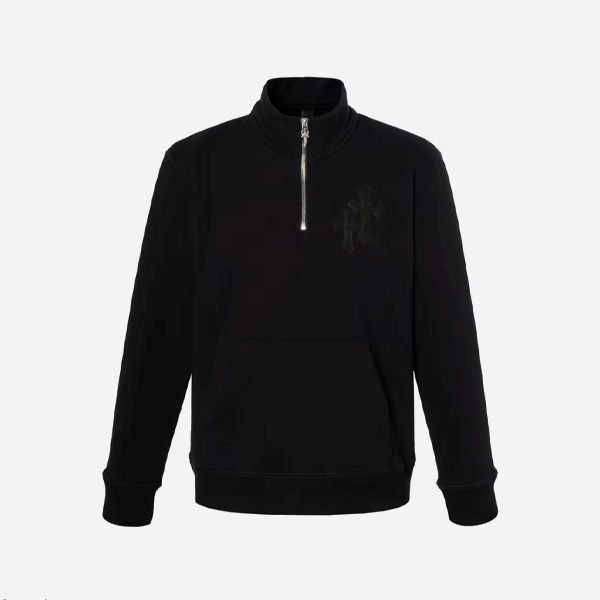 Chrome Hearts クロス ハーフジップ レザー スタンドカラー スウェットシャツ