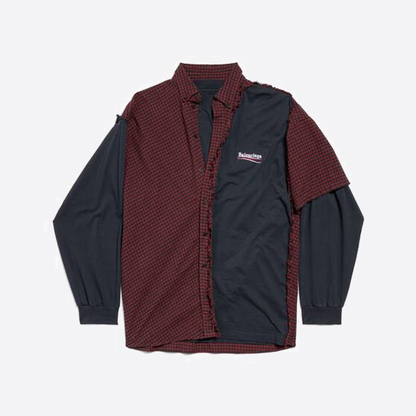 バレンシアガのチェック柄パッチワークツーピースシャツ