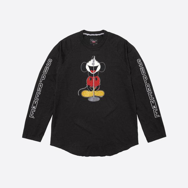 Supreme X ミッキーマウス プリント ロングスリーブシャツ（ブラック）