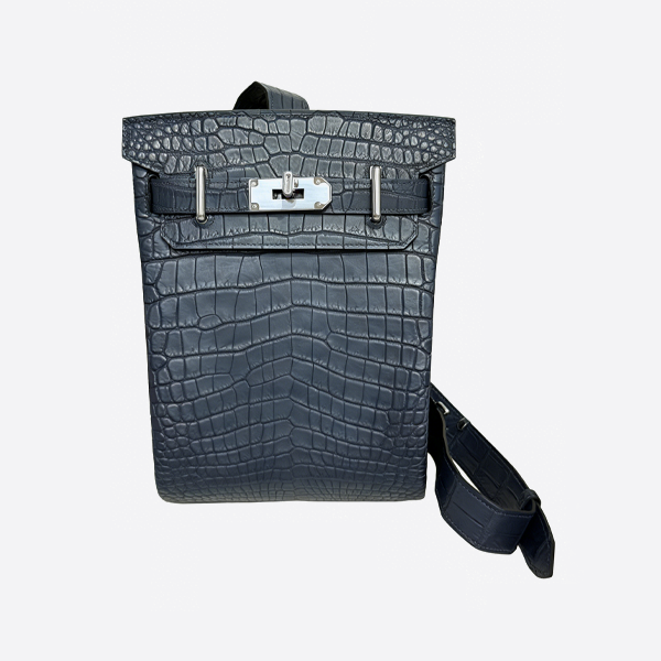 エルメス マットクロコダイルレザーショルダーバッグ、ブルー