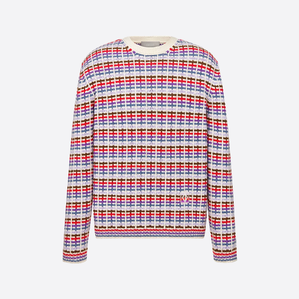 ディオールのカラフルなストライプ柄ジャカードクルーネックセーター