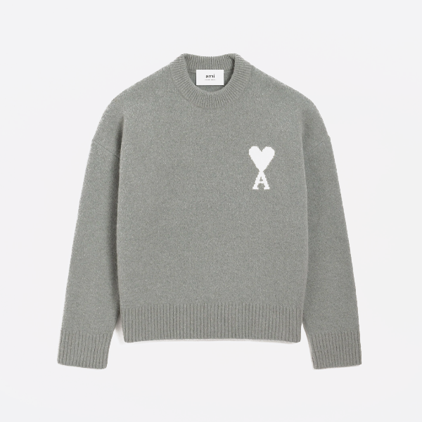 アミ パリ トリコロール ハート ジャカード クルーネック セーター (グレー)