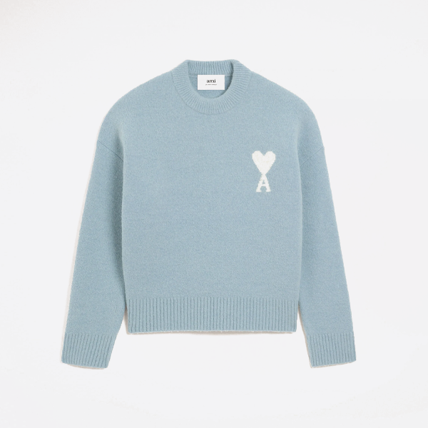 アミ パリ トリコロール ハート ジャカード クルーネック セーター (ブルー)