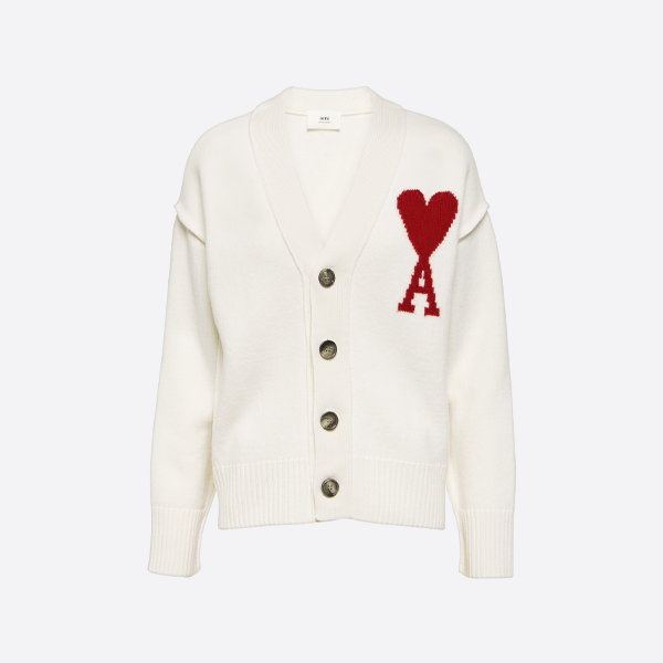 アミ パリ 刺繍ハートカーディガン