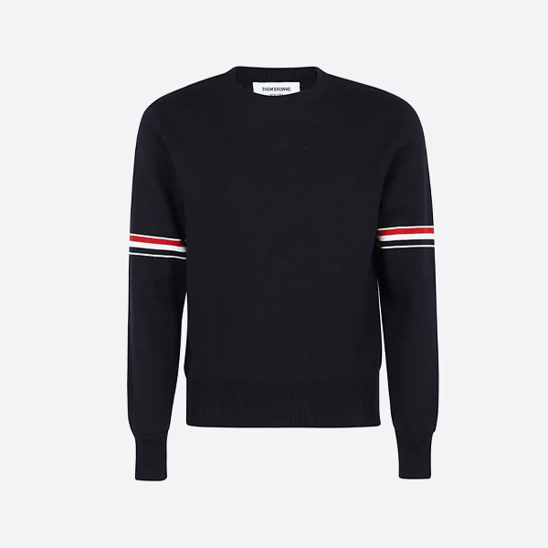 トムブラウン 厚手ダブルスリーブ クルーネックセーター（ブラック）