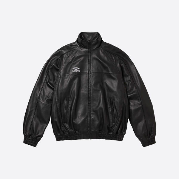 Supreme x Umbro コラボ 刺繍ロゴ ジッパーレザージャケット ブラック