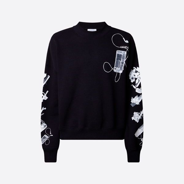 オフホワイト デジタルヘッドフォン アロープリント クルーネック スウェットシャツ