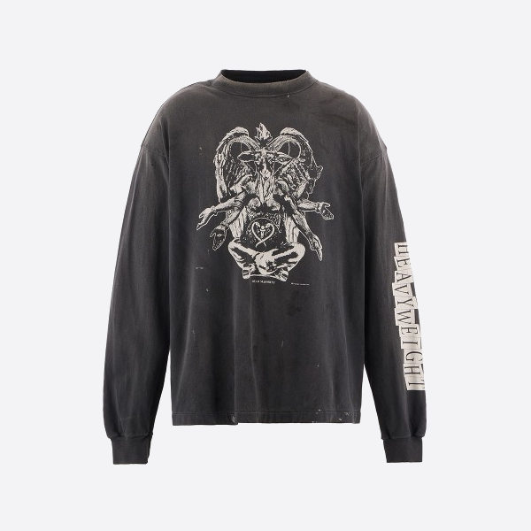 聖ミカエル ヤギ頭 悪魔 プリント 長袖 Tシャツ