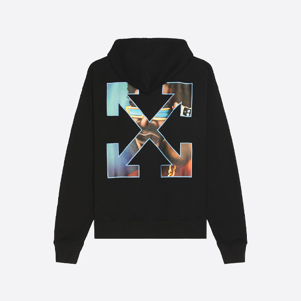 オフホワイト ポートレートオーバーレイ アロープリント フード付きスウェットシャツ