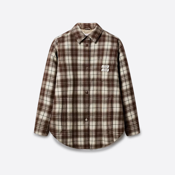 ミュウミュウのチェック柄刺繍ダウンジャケット