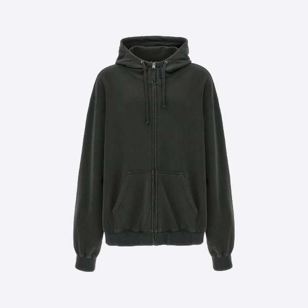 メゾン マルジェラ アンフィニッシュド エンブロイダリープリント フード付きスウェットシャツ ジャケット、ブラック