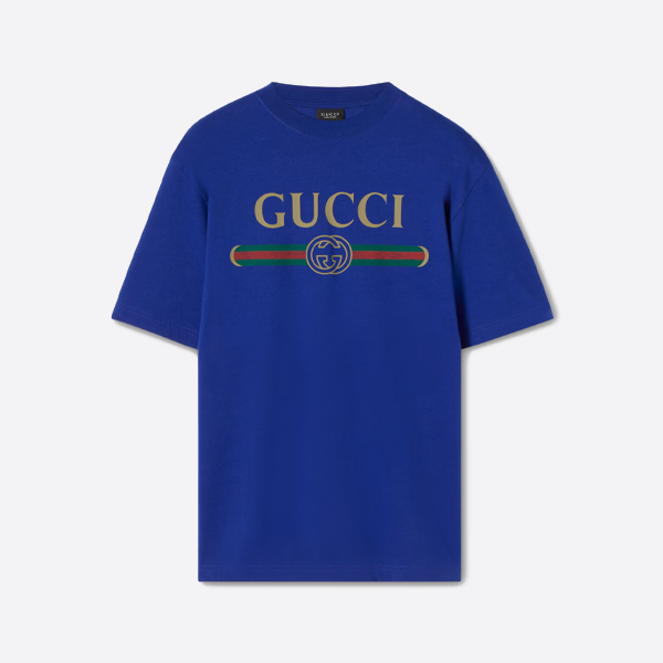 グッチ ニットコットンTシャツ、ブルー