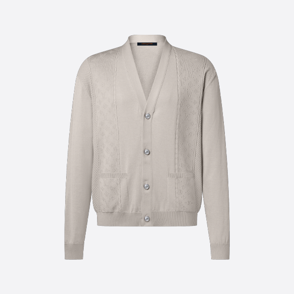 ルイ・ヴィトンのレタードパーフォレーテッドジャカードパッチワークニットカーディガン