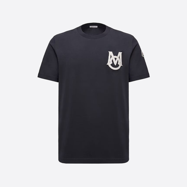 モンクレール ロゴパッチ 半袖シャツ ネイビーブルー