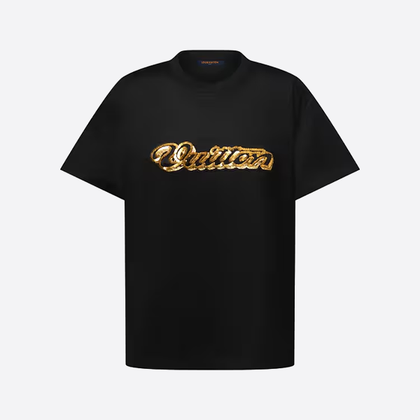 ルイ・ヴィトンのスパンコール刺繍ロゴ半袖Tシャツ