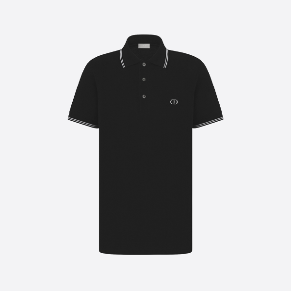 ディオールの刺繍入りレターポロ半袖シャツ、ブラック。