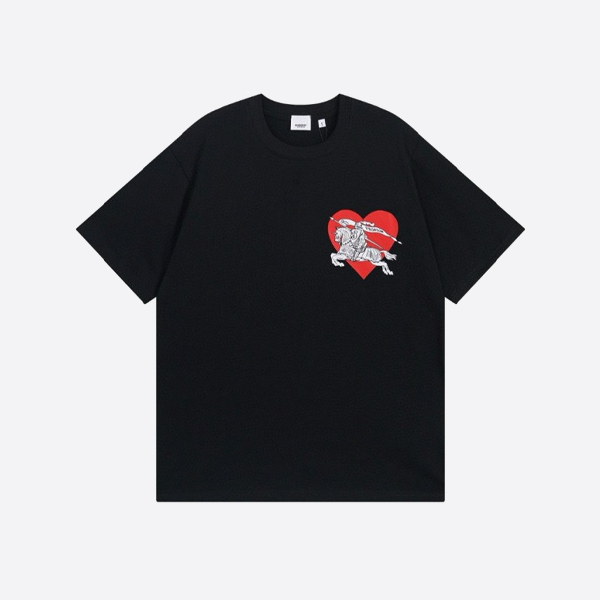 バーバリー ハートシェイプ 乗馬ロゴ コットンTシャツ、ブラック