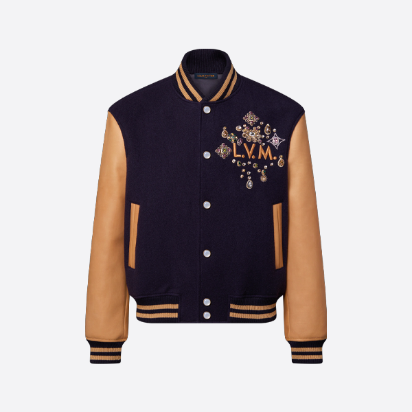 ルイ・ヴィトンのラインストーン刺繍パッチワークベースボールジャケット
