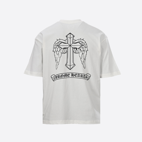 Chrome Hearts ゴシック ウィングス プリント 半袖Tシャツ ホワイト
