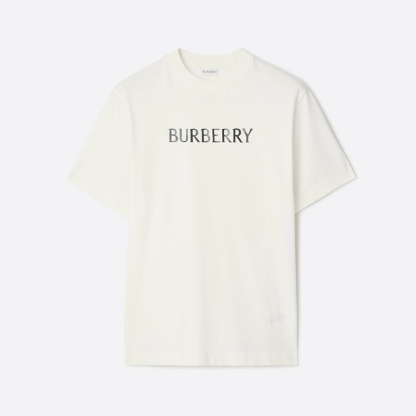 バーバリーのロゴ入り半袖シャツ、ホワイト