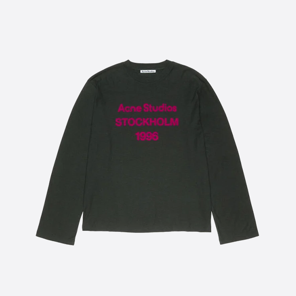 アクネ ストゥディオズ ピンク フロッキー加工レター 長袖Tシャツ（ブラック）