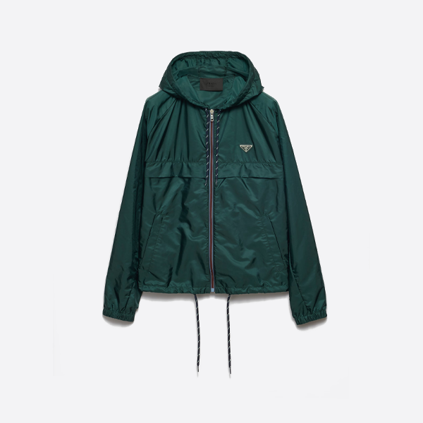 プラダのカラーブロックジッパー付きリサイクルナイロン製フード付きジャケット