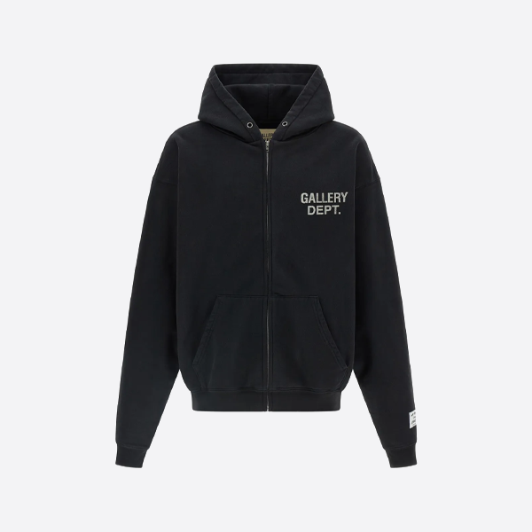ギャラリーデパートメント ダメージ加工ラベル イングリッシュプリント ジッパー付きフードジャケット