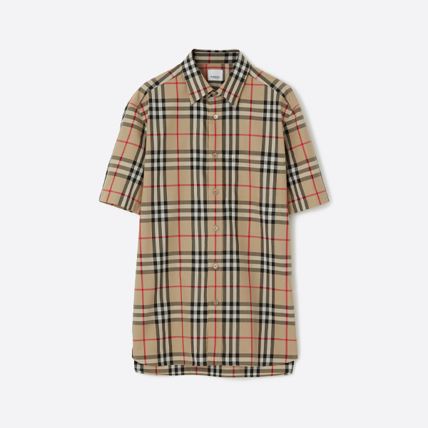 バーバリーチェック柄ポケット刺繍入り半袖シャツ