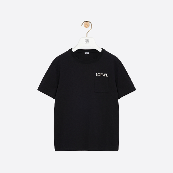 ロエベ ポケット刺繍ロゴ入り半袖Tシャツ、ブラック