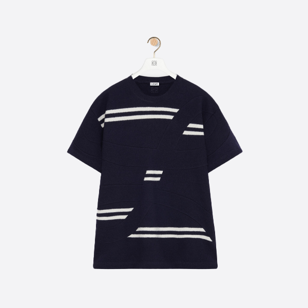 ロエベ ウールストライプ半袖Tシャツ（ブルー）