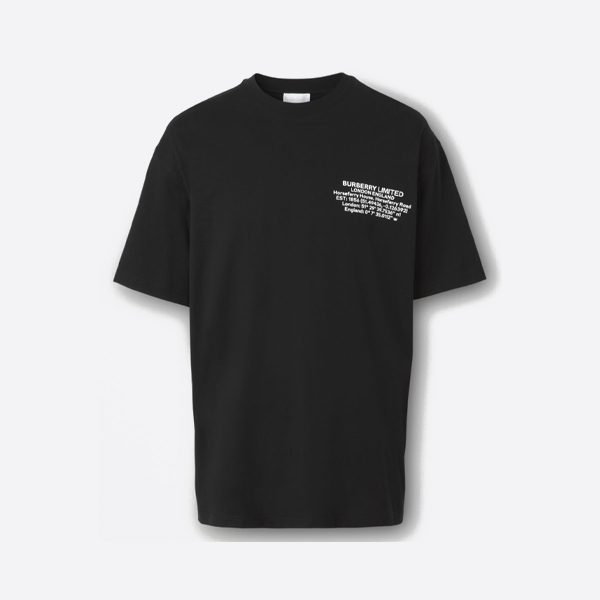 バーバリー テープレター スローガン 半袖Tシャツ、ブラック