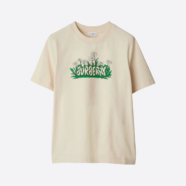 バーバリー デイジー柄 半袖シャツ、オフホワイト