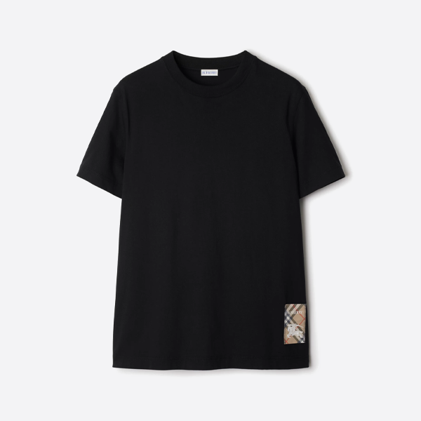 バーバリーの半袖シャツ、裾にチェック柄の馬のアップリケ付き