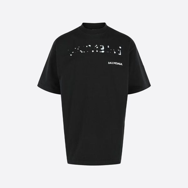 バレンシアガ ブラープリント ドロップショルダー 半袖Tシャツ、ブラック