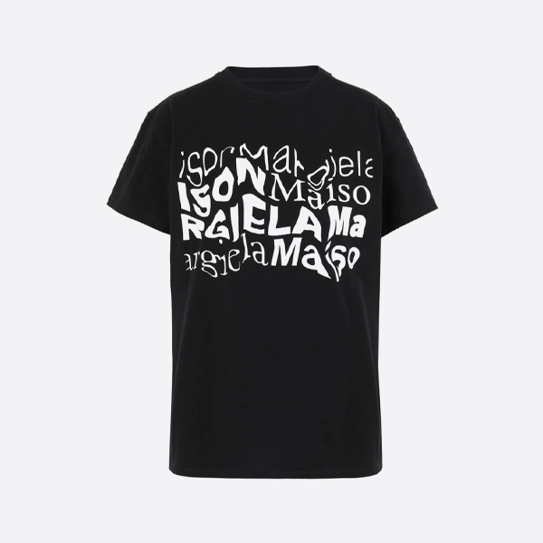 メゾン マルジェラ ツイステッドレタープリント クルーネック 半袖Tシャツ、ブラック