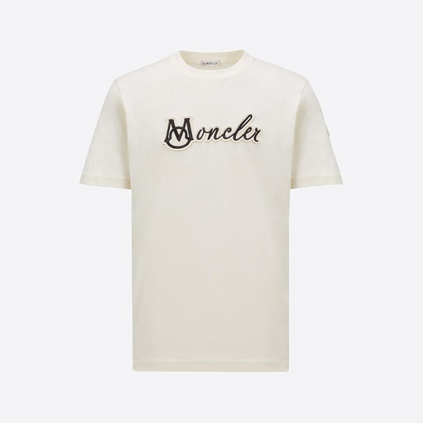 モンクレールのロゴ刺繍入り半袖シャツ、ホワイト