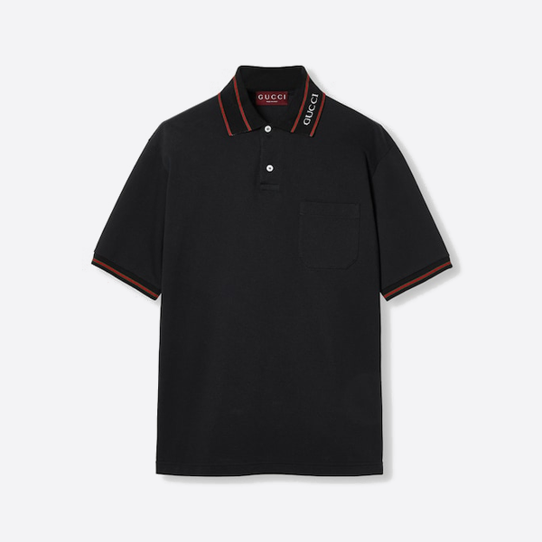 グッチのリブジャカードポロシャツ、ブラック。